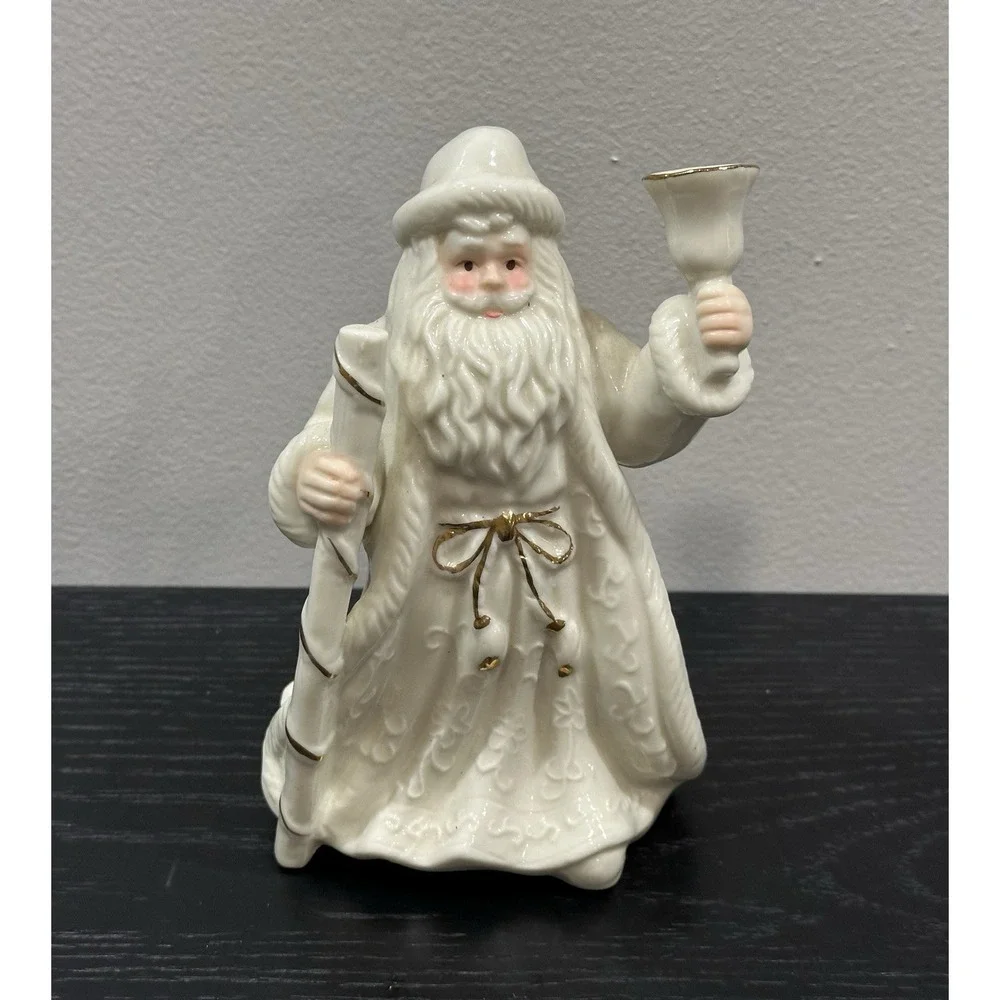 Vintage K's Collection White Porcelain Santa Claus‎ Figurine Gold Bell Staff 6